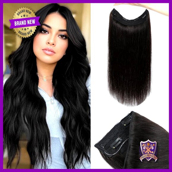 16 Inch Real Human Hair Halo Extensions Adjustable Wire With Clips